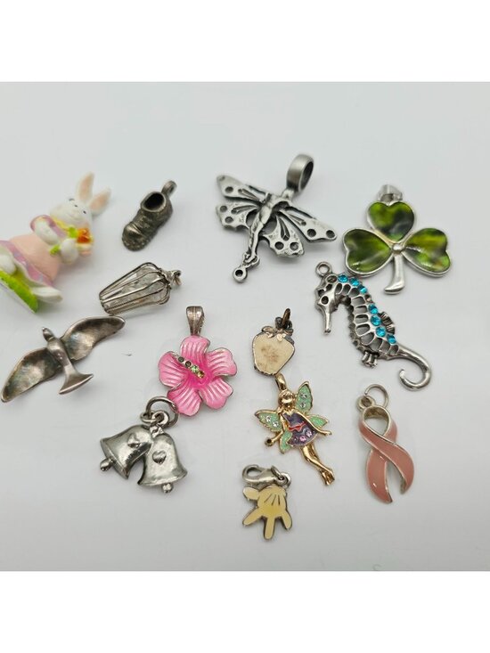Various Jewelry - Assorted Charms Pendants Butterfly Seahorse Shamrock Pink Ribbon Fairy Bells